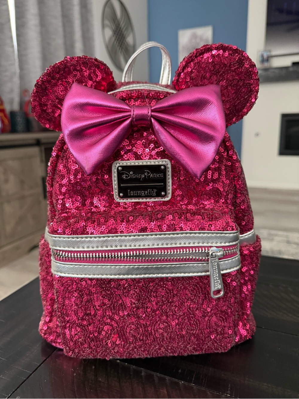 NWT Disney Parks Sequin Loungefly Mini Backpack - Hot Pink - Picture 1 of 6